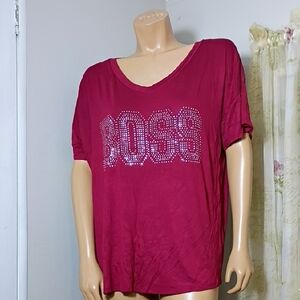 Boss Women's Pink‎ Short Sleeve Tee with Rhinestone Detail